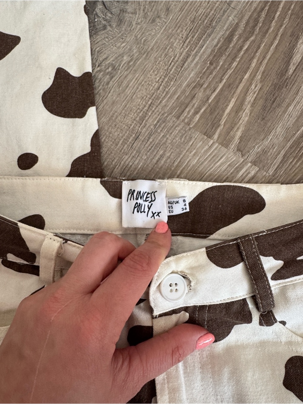 Princess Polly Cream & Brown Cow Print Jeans - Picture 2 of 3